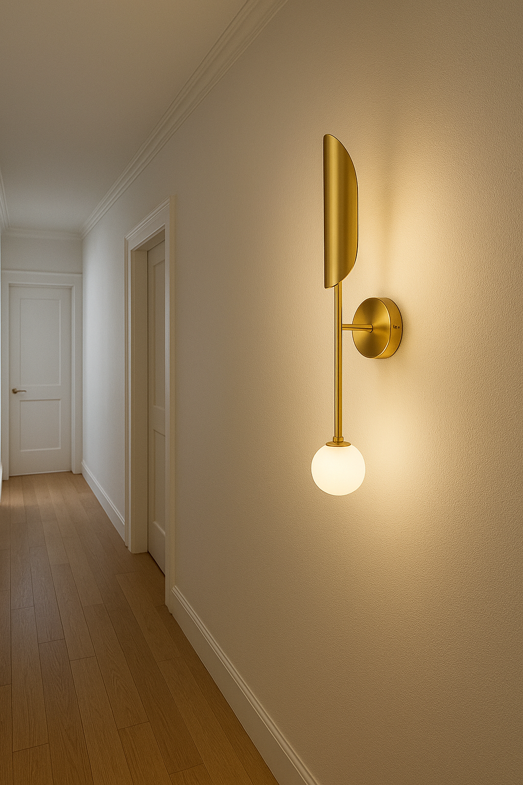 blissbells Modern Wall Sconce Light with Globe Shade, Brass Finish, Contemporary Wall Mount Lamp for Bedroom