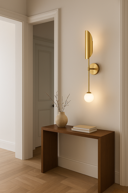 blissbells Modern Wall Sconce Light with Globe Shade, Brass Finish, Contemporary Wall Mount Lamp for Bedroom