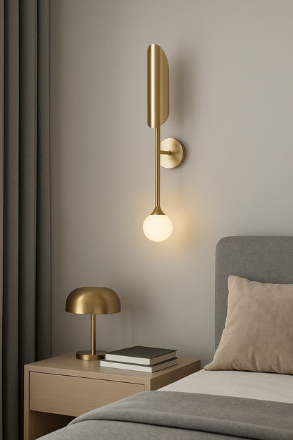blissbells Modern Wall Sconce Light with Globe Shade, Brass Finish, Contemporary Wall Mount Lamp for Bedroom