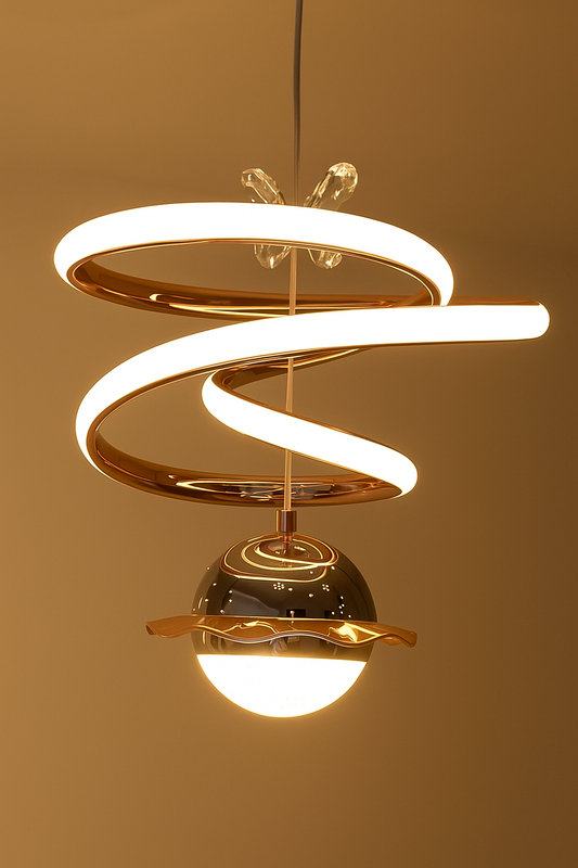 blissbells Modern Spiral LED Pendant Light, Chrome and White, Contemporary Dining Room Chandelier (Spiral orb)