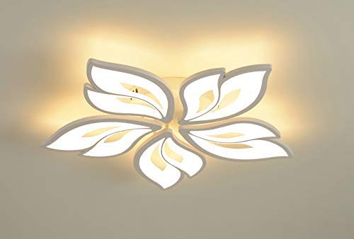 blissbells 60-Watts Metal 5 Light Flowers Shape LED Chandelier Ceiling Lamp -White 3 Color Changing Light (5 Leaf Tricolor)