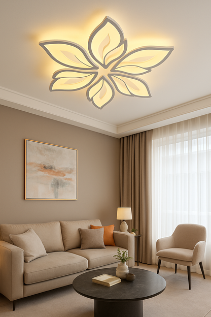 blissbells 60-Watts Metal 5 Light Flowers Shape LED Chandelier Ceiling Lamp -White 3 Color Changing Light (5 Leaf Tricolor)