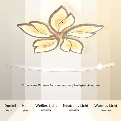 blissbells 60-Watts Metal 5 Light Flowers Shape LED Chandelier Ceiling Lamp -White 3 Color Changing Light (5 Leaf Tricolor)