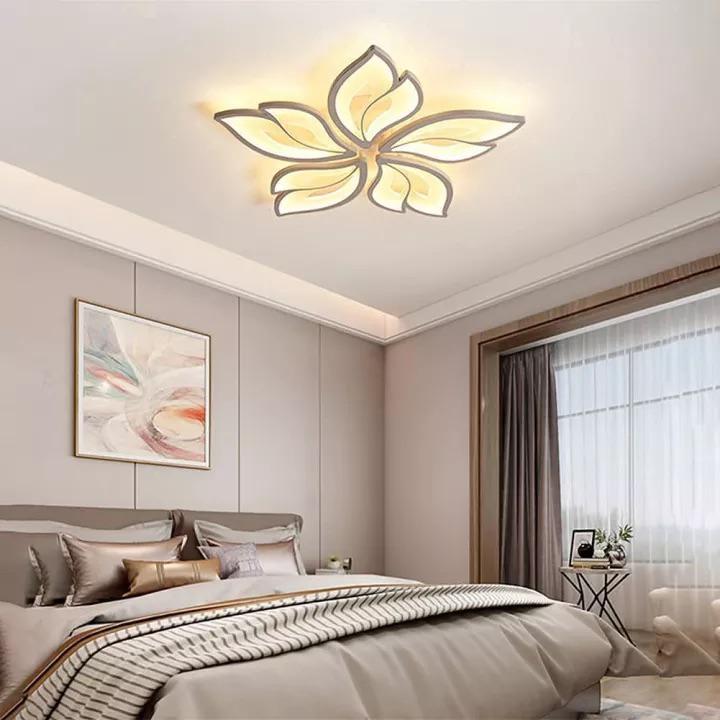 blissbells 60-Watts Metal 5 Light Flowers Shape LED Chandelier Ceiling Lamp -White 3 Color Changing Light (5 Leaf Tricolor)