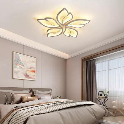 blissbells 60-Watts Metal 5 Light Flowers Shape LED Chandelier Ceiling Lamp -White 3 Color Changing Light (5 Leaf Tricolor)