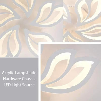 blissbells 60-Watts Metal 5 Light Flowers Shape LED Chandelier Ceiling Lamp -White 3 Color Changing Light (5 Leaf Tricolor)