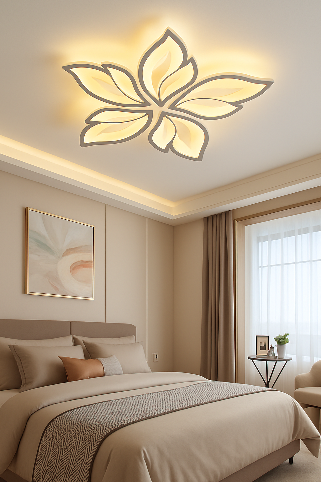 blissbells 60-Watts Metal 5 Light Flowers Shape LED Chandelier Ceiling Lamp -White 3 Color Changing Light (5 Leaf Tricolor)