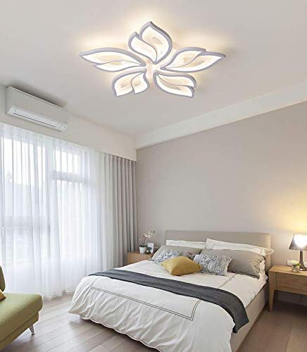 blissbells 60-Watts Metal 5 Light Flowers Shape LED Chandelier Ceiling Lamp -White 3 Color Changing Light (5 Leaf Tricolor)