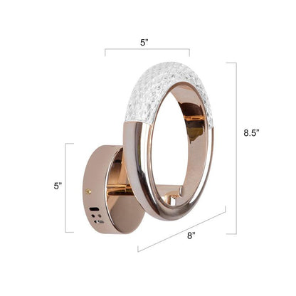 blissbells Modern Crystal Ring LED Wall Light – Elegant Rose Gold Finish, Decorative Indoor Lighting Fixture (Crystal Ring Warm)