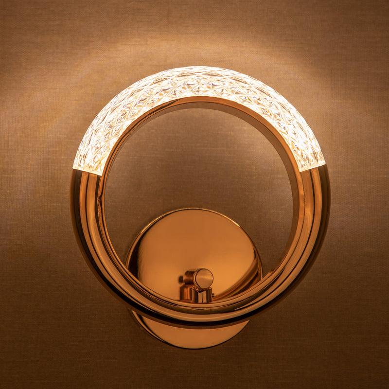 blissbells Modern Crystal Ring LED Wall Light – Elegant Rose Gold Finish, Decorative Indoor Lighting Fixture (Crystal Ring Warm)