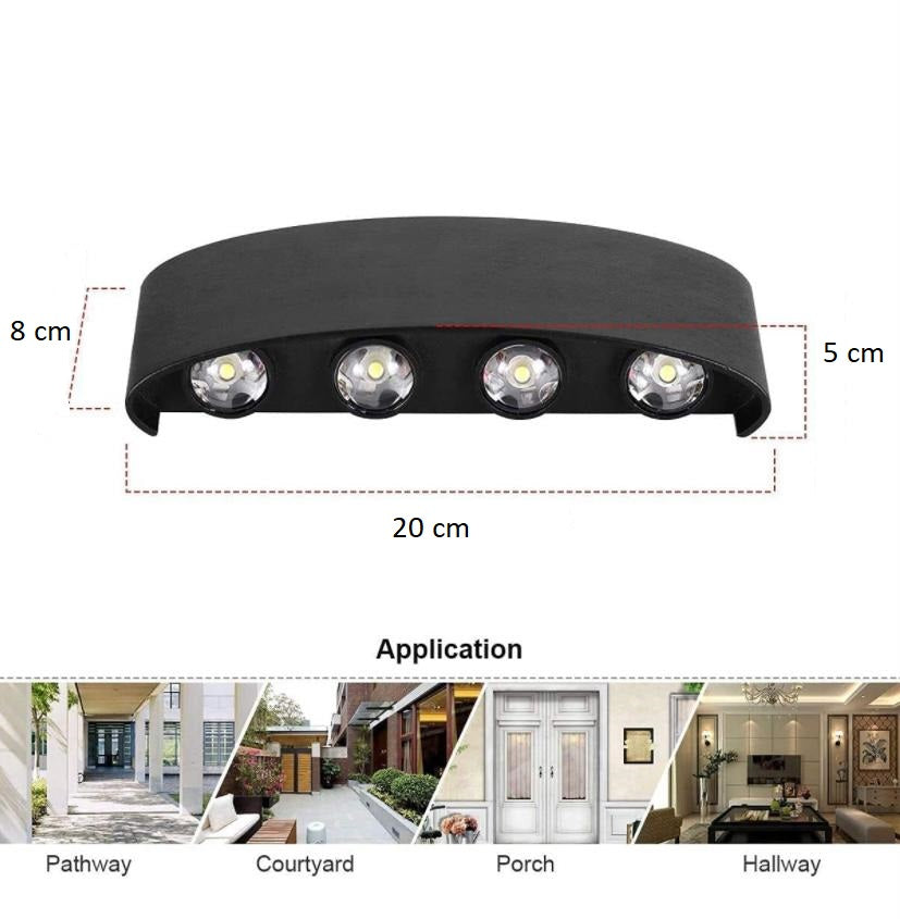 blissbells 8 Watt 8 Rays Up-Down LED Outdoor Wall Lights Waterproof IP65 (Warm White) with Metallic Body (8 ray Warm)