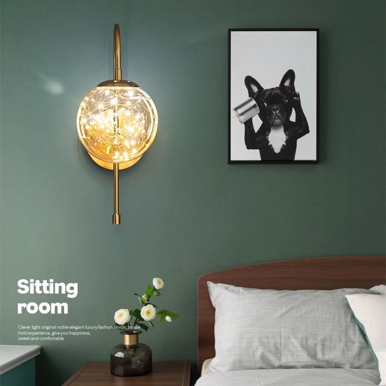 Fairy Glass Ball Wall Light Metal Modern Style Glass Lampshade Iron Chassis Led Wall Lamp with 8w Light Source for Home Decoration (Warm White), Pack of 1