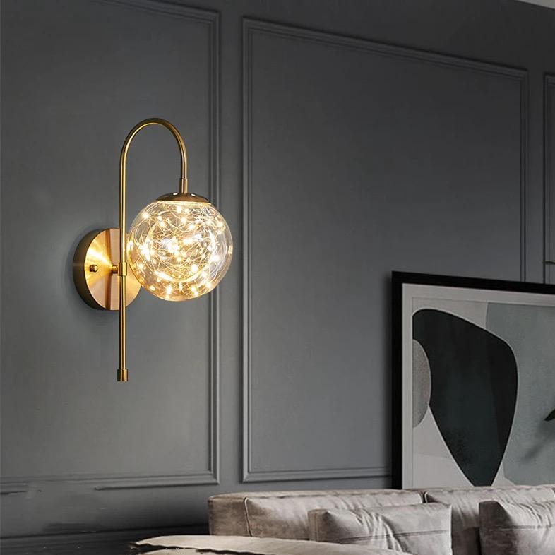 Fairy Glass Ball Wall Light Metal Modern Style Glass Lampshade Iron Chassis Led Wall Lamp with 8w Light Source for Home Decoration (Warm White), Pack of 1