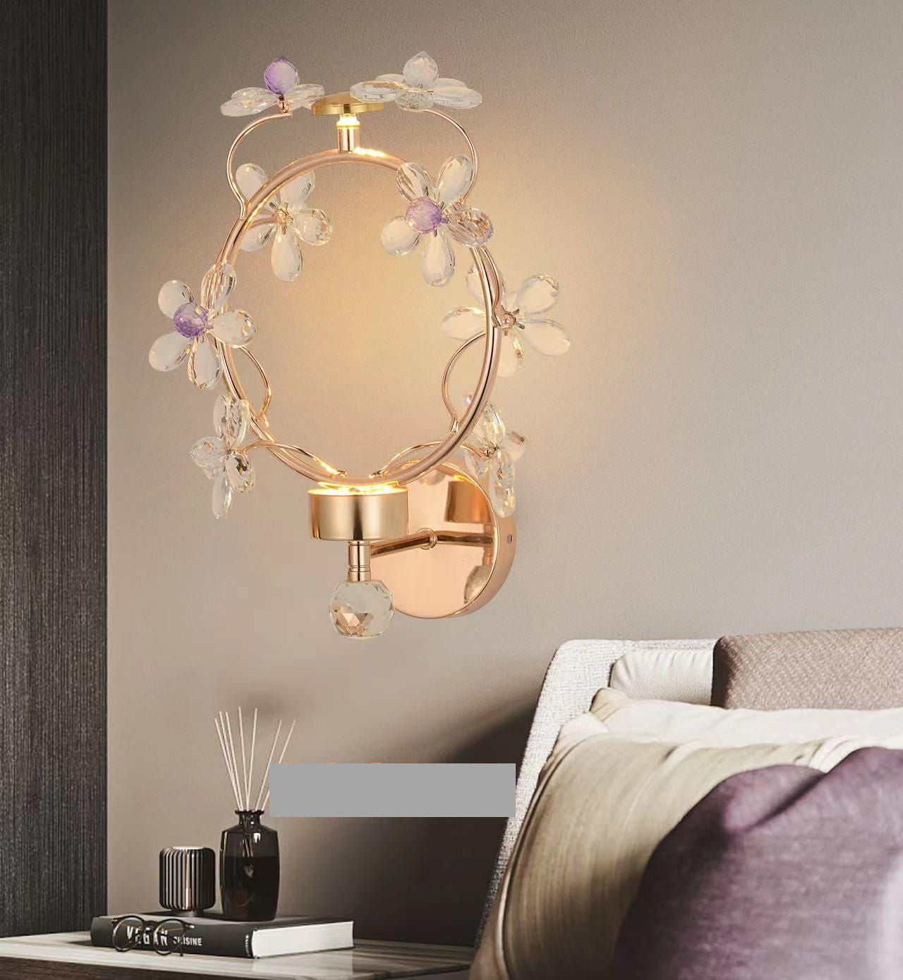 Elegant Floral Crystal Wall Light – Decorative LED Sconce with Gold Finish for Bedroom & Living Room Ambiance (Crystal Flower Sconce)