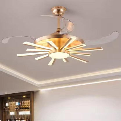 Luxury Retractable Ceiling Fan Chandelier with LED Light – Golden Starburst Design