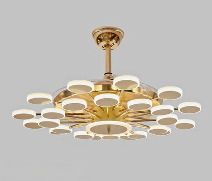 24 Light Chandelier Fan 42 Inch Gold Retractable Blades Remote Control - Tricolour | Warm White, White, Natural White |
