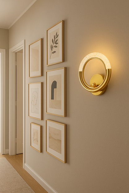 blissbells Modern Crystal Ring LED Wall Light – Elegant Rose Gold Finish, Decorative Indoor Lighting Fixture (Crystal Ring Warm)