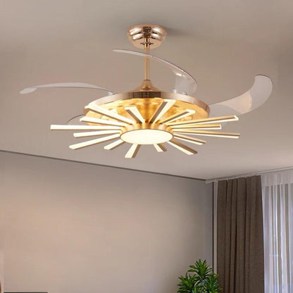 Luxury Retractable Ceiling Fan Chandelier with LED Light – Golden Starburst Design