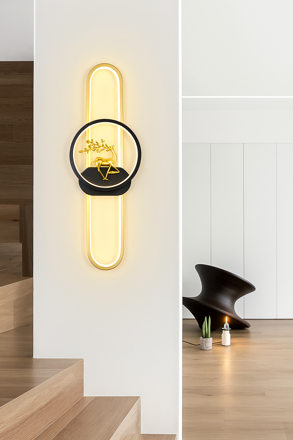 blissbells Modern LED Wall Light with Golden Deer Design – Luxury Decorative Indoor Lighting for Living Room, Bedroom, Hallway & Staircase – Warm White Ambient Glow