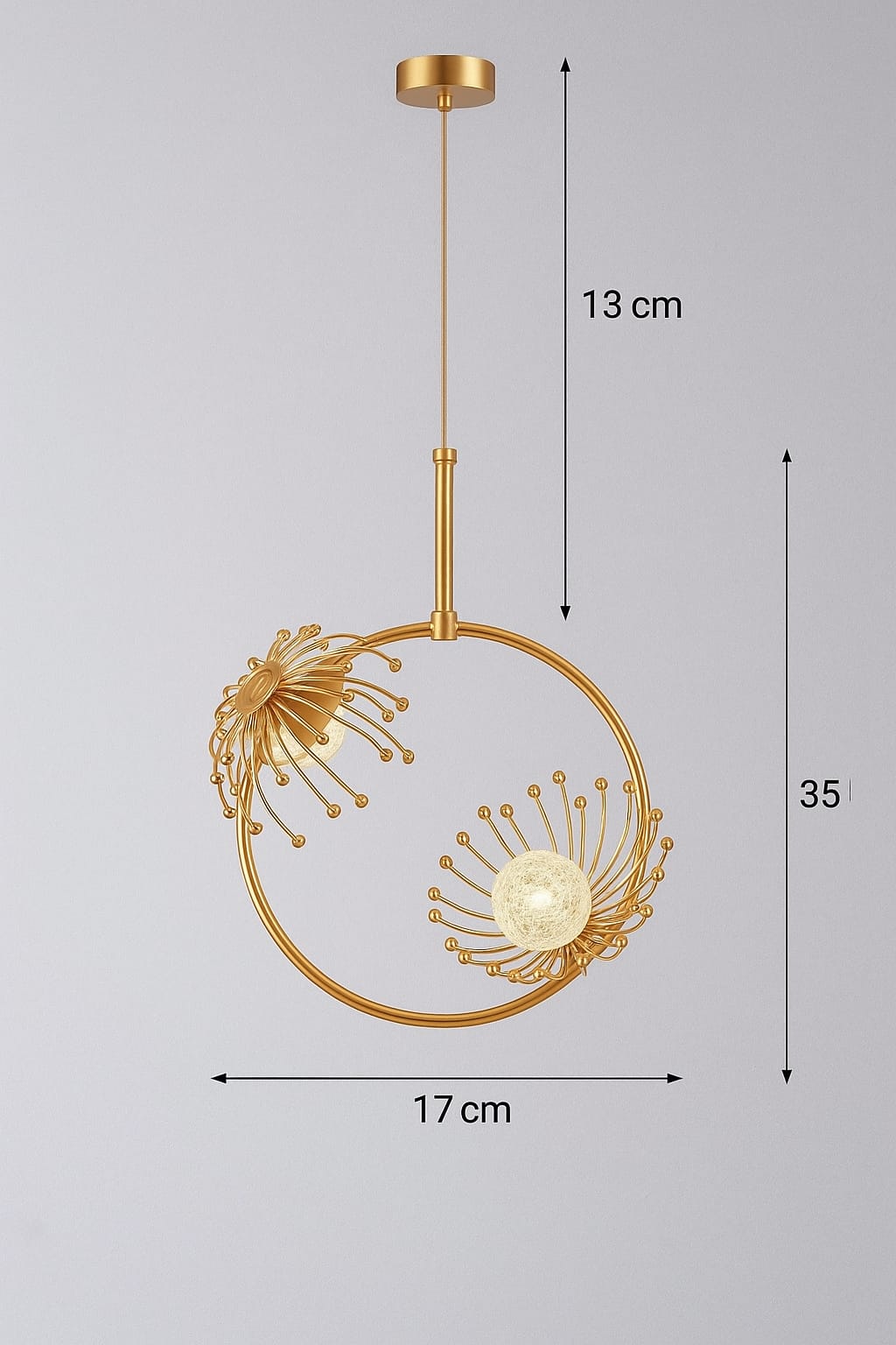 blissbells Luxury Dandelion-Inspired LED Pendant Light | Modern Rose Gold Floral Hanging Ceiling Lamp for Living Room, Bedroom, Hallway & Foyer (Glass Globe & Ring)