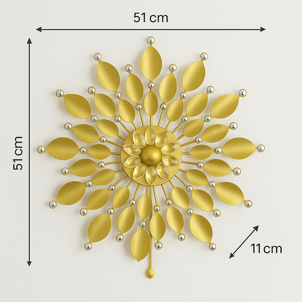 Elegant Golden Floral Wall Light – Modern Decorative Lighting for Living Room and Bedroom (Crystal Sunburst)