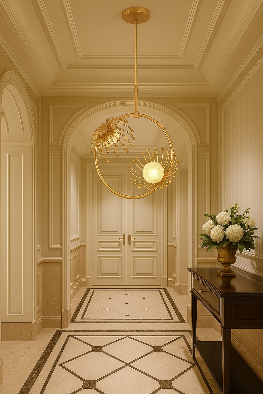 blissbells Luxury Dandelion-Inspired LED Pendant Light | Modern Rose Gold Floral Hanging Ceiling Lamp for Living Room, Bedroom, Hallway & Foyer (Glass Globe & Ring)